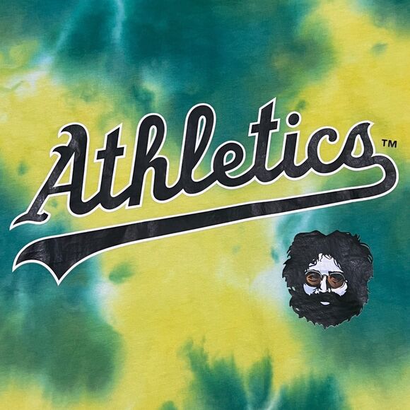 Oakland Athletics Tie‑Dye Jerry Garcia Grateful Dead Tee Green/Yellow Medium - Picture 2 of 8